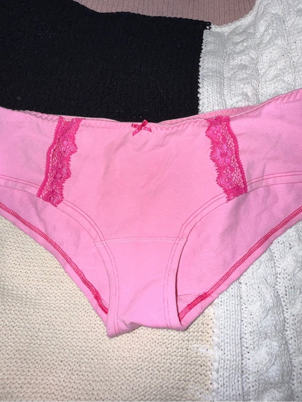 PINK Victoria's Secret Light Pink Cotton Briefs with Hot Pink Lace Trim NEW